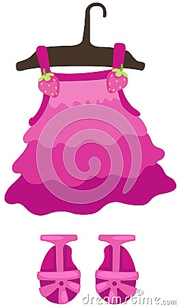 Hanging dress girl and shoes Vector Illustration