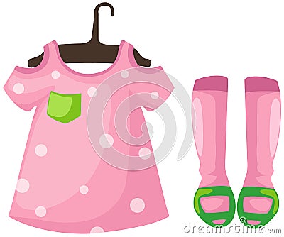 Hanging dress girl and shoes Vector Illustration