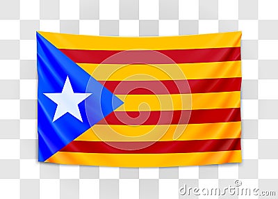 Hanging flag of Catalonia. Catalonia referendum. National flag concept. Vector Illustration