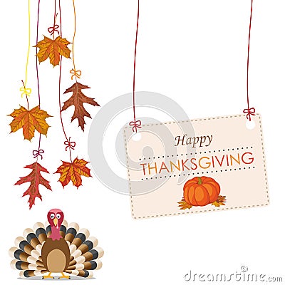 Hanging Foliage Banner Thanksgiving Turkey Pumpkin Vector Illustration