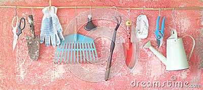 Hanging gardening tools Stock Photo