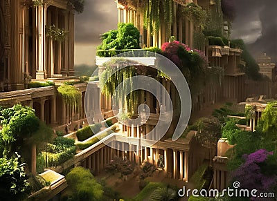 Hanging Gardens of Babylon depiction Stock Photo