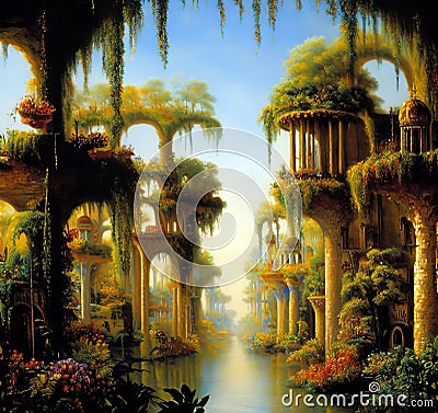 Hanging gardens of Babylon Stock Photo