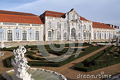 Hanging Gardens of the Palace of Queluz, Ballroom wing in the background, near Lisbon, Portugal Editorial Stock Photo