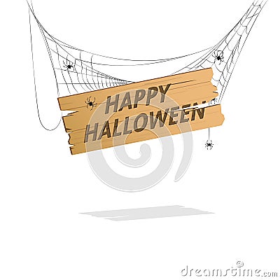 Hanging Happy Halloween sign Vector Illustration