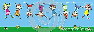 Hanging happy kids, funny vector illustration Vector Illustration