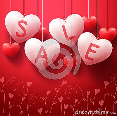 Hanging Heart Sale Balloons for Valentines Day Promotion Vector Illustration