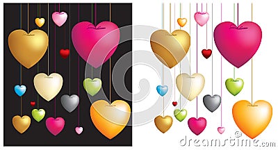 Hanging hearts on strings Vector Illustration