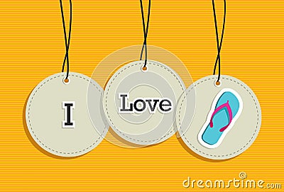 Hanging i love summer sign icons set Vector Illustration