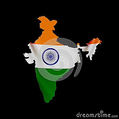 Hanging India flag in form of map. Republic of India. National flag concept. Vector Illustration