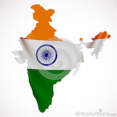 Hanging India flag in form of map. Republic of India. National flag concept. Vector Illustration