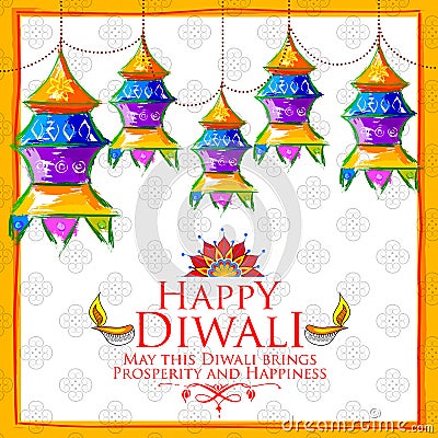 Hanging kandil on happy Diwali Holiday background for light festival of India Vector Illustration