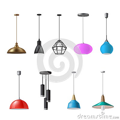 Hanging lamp, ceiling light decorative electrical ornament Vector Illustration