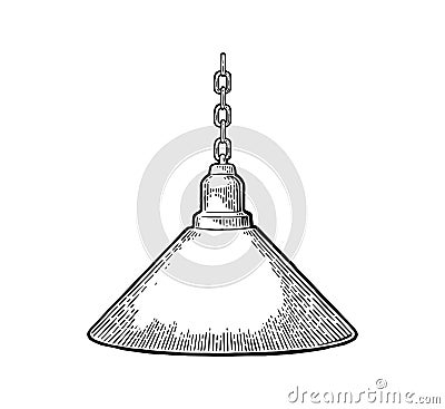 Hanging lamp with chain. Vintage black engraving Vector Illustration