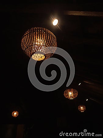 Hanging lamp at the night In the Caffe Stock Photo