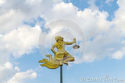 Hanging lantern monkey in traditional Thai style (Hanuman) in t Stock Photo