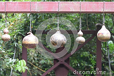 Hanging large gourds as decorative ornaments Stock Photo