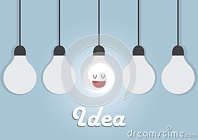 Hanging light bulbs with glowing one Vector Illustration