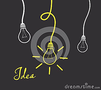 Hanging light bulbs reminding of an idea Vector Illustration