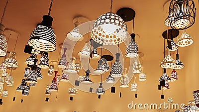 Hanging home lighting in lighting shop Stock Photo