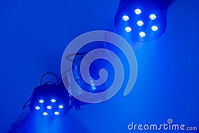 Hanging lighting stage spotlights Stock Photo