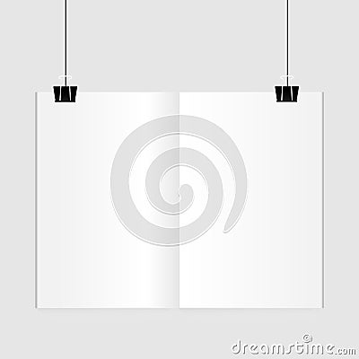 Hanging paper poster on wall poster. Vector Illustration