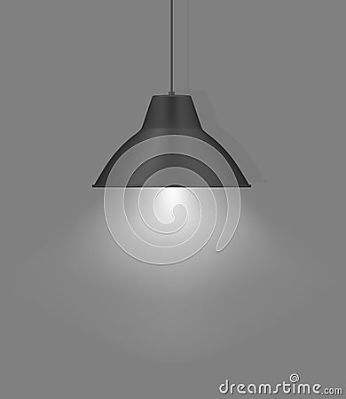 Hanging pendant lamp. Modern interior light. Chandelier with gray metal lampshade. Realistic vector illustration Vector Illustration