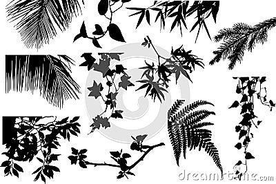 Hanging plants silhouette illustration set Vector Illustration