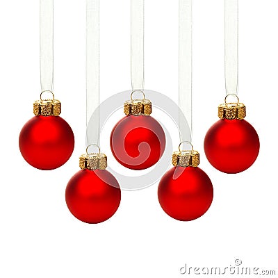 Hanging red Christmas ornaments isolated Stock Photo