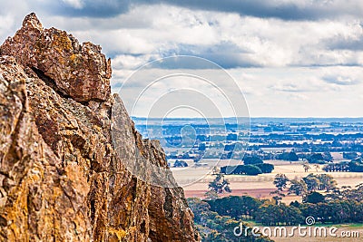 Hanging Rock and countryside in Macedon Ranges. Stock Photo