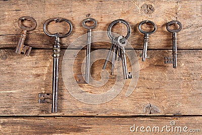 Hanging rusty keys Stock Photo