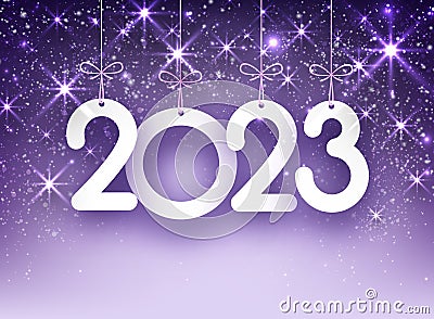 Hanging 2023 sign with sparkling stars Vector Illustration