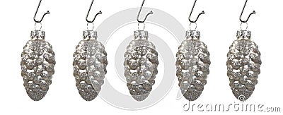 Hanging Silver Pinecones Stock Photo