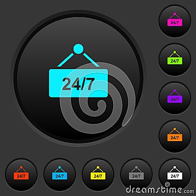Hanging table with 24h seven days a week dark push buttons with color icons Stock Photo