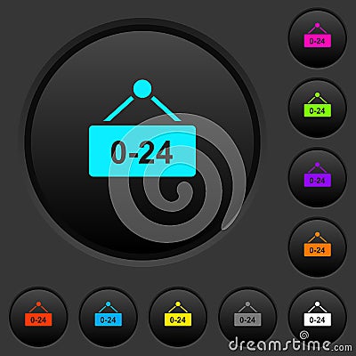 Hanging table with 24 hours dark push buttons with color icons Stock Photo