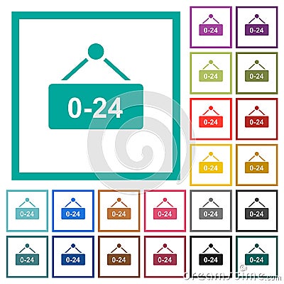 Hanging table with 24 hours flat color icons with quadrant frames Vector Illustration