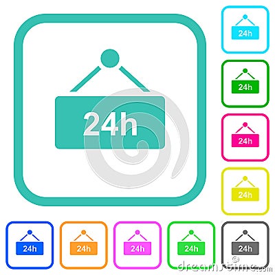 Hanging table with 24 hours vivid colored flat icons Vector Illustration