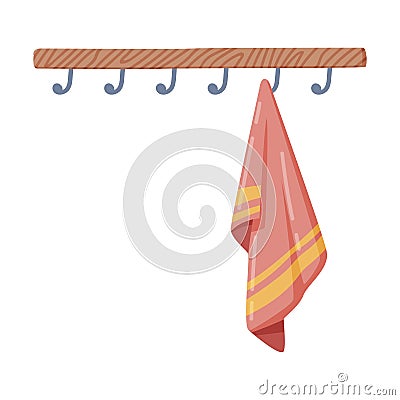 Hanging Towel on Metal Hook Isolated on White Background Vector Household Item Vector Illustration