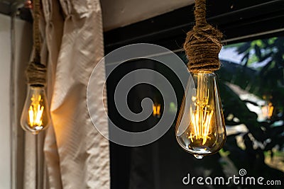 hanging Vintage light bulbs Stock Photo