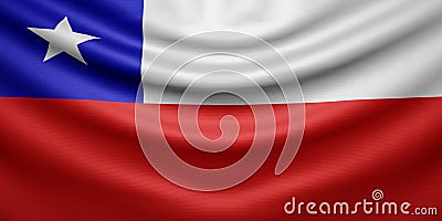 Hanging wavy national flag of Chile with texture. 3d render Stock Photo