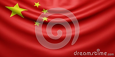 Hanging wavy national flag of China with texture. 3d render Stock Photo