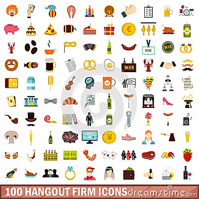 100 hangout firm icons set, flat style Vector Illustration