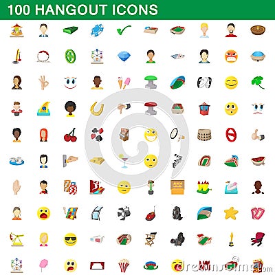 100 hangout icons set, cartoon style Vector Illustration