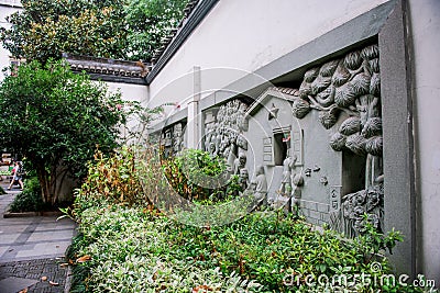 Hangzhou, China - August1, 2017: Street for tourists, traditional street food and soÐ³veniers, old historical architexture and Stock Photo