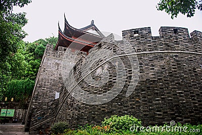 Hangzhou, China - August1, 2017: Street for tourists, traditional street food and soÐ³veniers, old historical architexture and Stock Photo