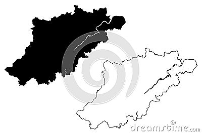 Hangzhou City People`s Republic of China, Zhejiang Province map vector illustration, scribble sketch City of Hangchow, Hang Tse Vector Illustration