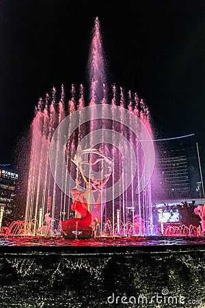 Hangzhou Illuminated building Wishan Square Editorial Stock Photo