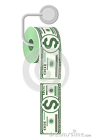 Hank of toilet paper dollar money. Vector Illustration