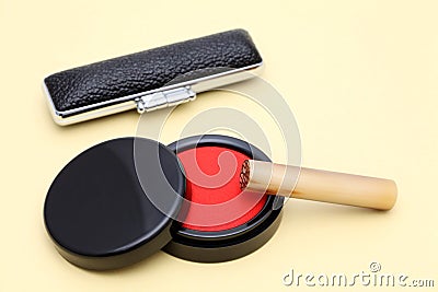 Hanko and ink pad Stock Photo