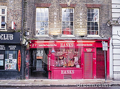 Hanks Acoustic Guitar Store in Denmark Street, London, England, UK. Editorial Stock Photo